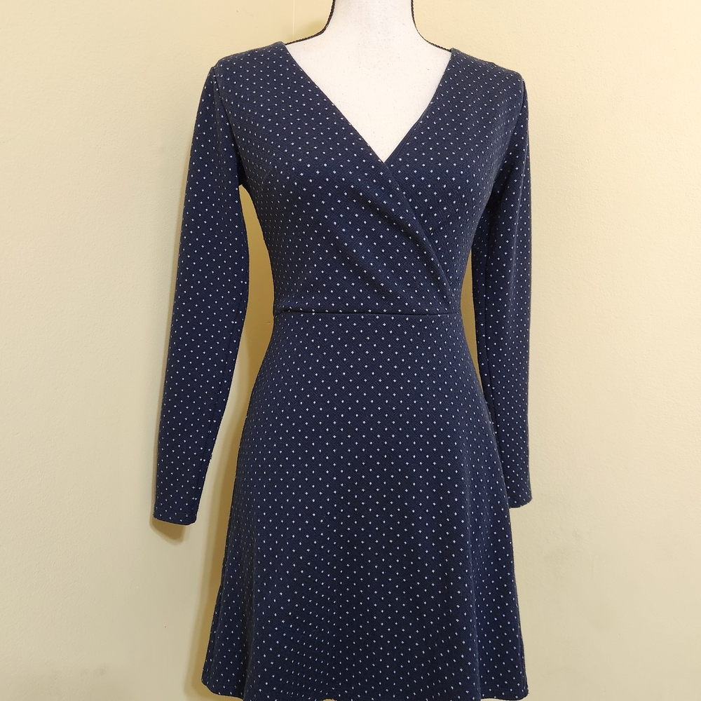 LOFT Blue and White Long Sleeve Wrap Dress